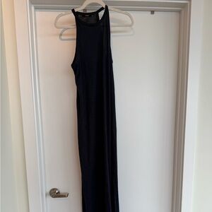 Theory navy blue cotton maxi dress with side slit - SMALL